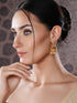 Gold Finish Green Kempo Studded Peacock Design Temple Jhumka Earrings