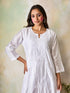 Hand Embroidery Chikankari Long Kurti for Women In Chanderi Silk White-6