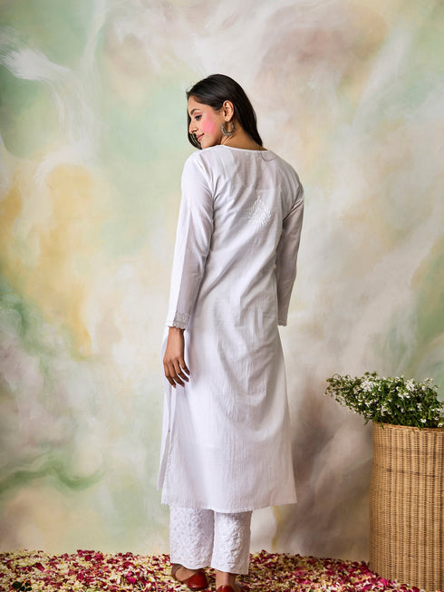 Hand Embroidery Chikankari Long Kurti for Women White-5