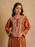 Kajal in Silk Chikankari Kurta Set for Women - Copper Brown
