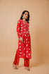 Fizaa Chikankari Crepe Silk Kurta for Women in Red Notch Neck
