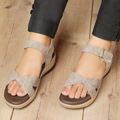 Women's Taupe Bow Strap Comfort Sandals