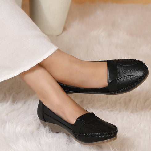 Women's Perforated Slip-On Wedge Loafers