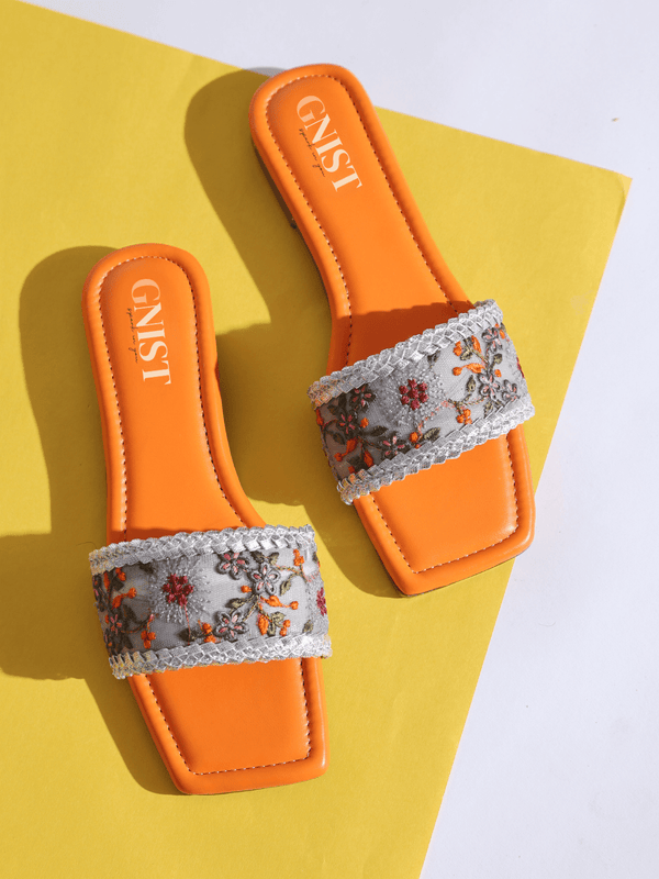 GNIST Orange Embroidered Flats