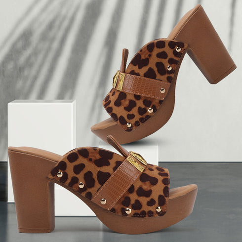Women's High Block Heel Platform Mule Sandals