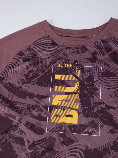 Boys Printed Slim Fit Crew Neck T-shirt with TECHNO COOL+