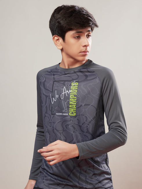 Boys Printed Slim Fit Crew Neck T-shirt with TECHNO COOL+