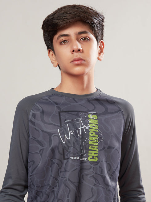 Boys Printed Slim Fit Crew Neck T-shirt with TECHNO COOL+