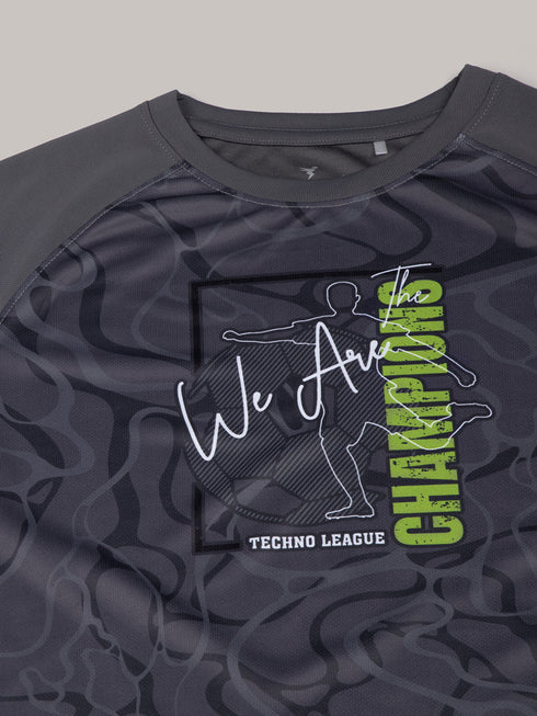 Boys Printed Slim Fit Crew Neck T-shirt with TECHNO COOL+