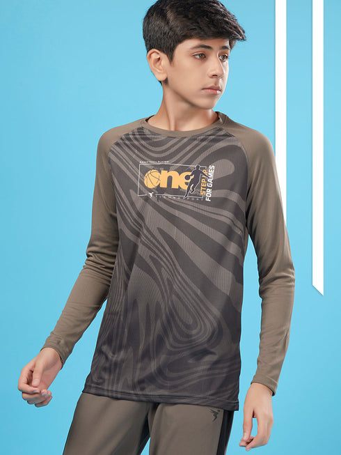 Boys Printed Slim Fit Crew Neck T-shirt with TECHNO COOL+