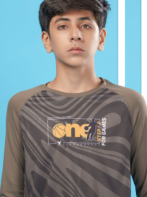 Boys Printed Slim Fit Crew Neck T-shirt with TECHNO COOL+