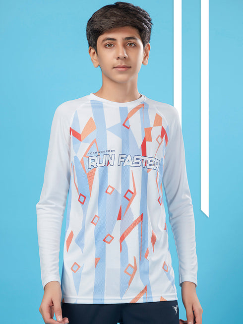 Boys Printed Slim Fit Crew Neck T-shirt with TECHNO COOL+