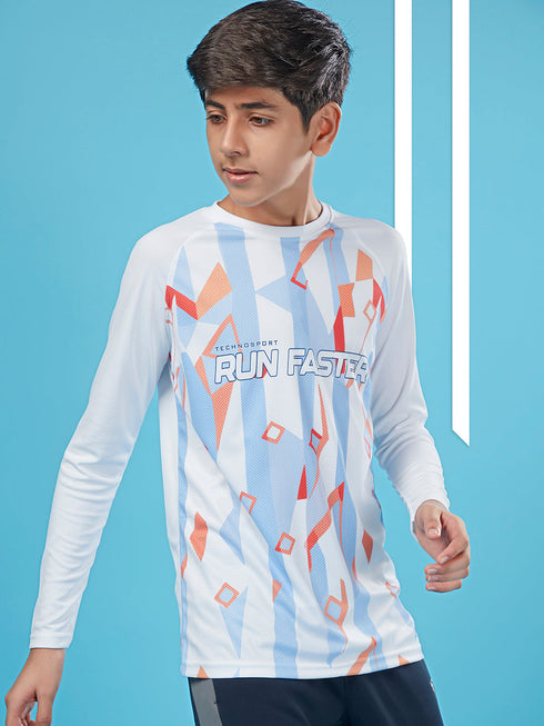 Boys Printed Slim Fit Crew Neck T-shirt with TECHNO COOL+