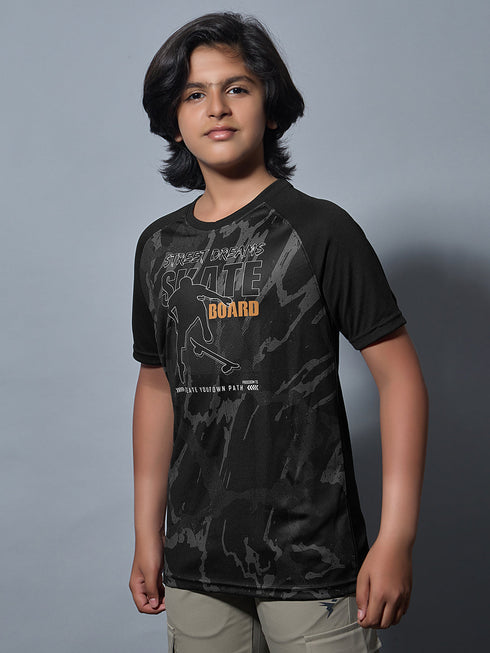 Boys Printed Slim Fit Crew Neck T-shirt with TECHNOLITE