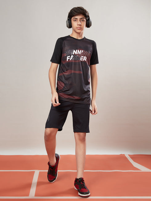 Boys Printed Slim Fit Crew Neck T-shirt with TECHNOLITE