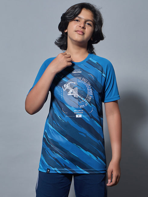 Boys Printed Slim Fit Crew Neck T-shirt with TECHNOLITE
