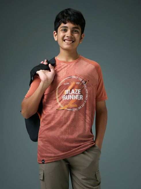 Boys Printed Slim Fit Crew Neck T-shirt with TECHNOLITE