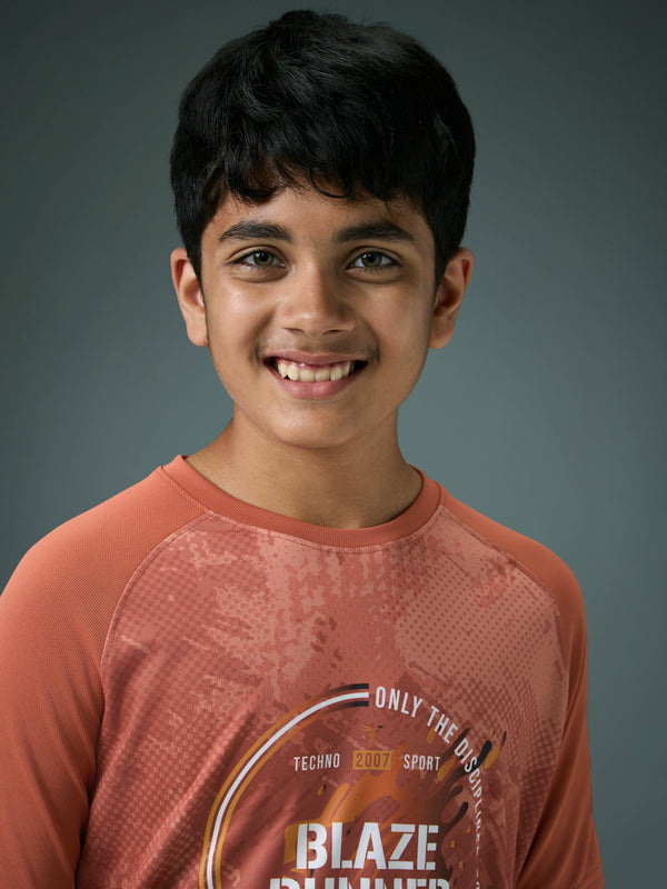 Boys Printed Slim Fit Crew Neck T-shirt with TECHNOLITE