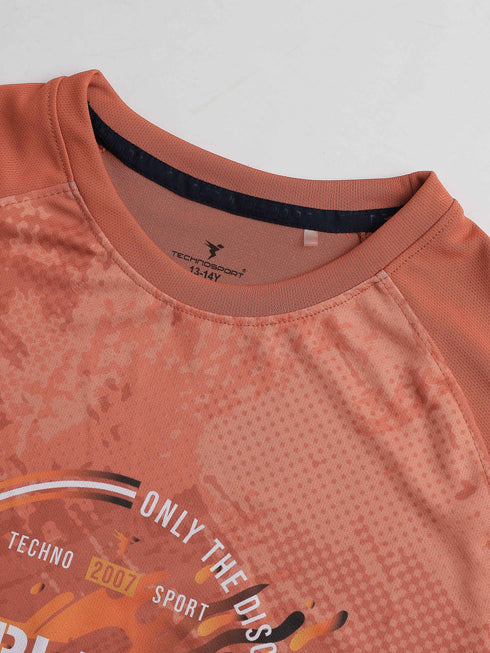 Boys Printed Slim Fit Crew Neck T-shirt with TECHNOLITE