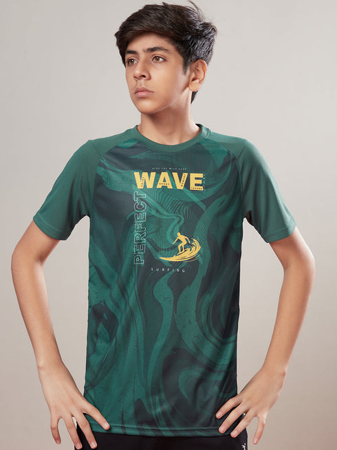 Boys Printed Slim Fit Crew Neck T-shirt with TECHNOLITE