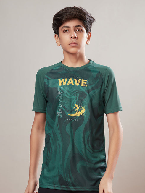 Boys Printed Slim Fit Crew Neck T-shirt with TECHNOLITE