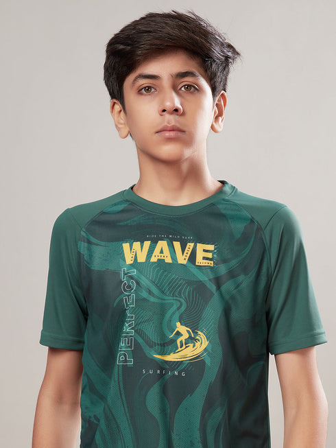 Boys Printed Slim Fit Crew Neck T-shirt with TECHNOLITE
