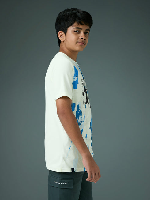 Boys Printed Slim Fit Crew Neck T-shirt with TECHNOLITE