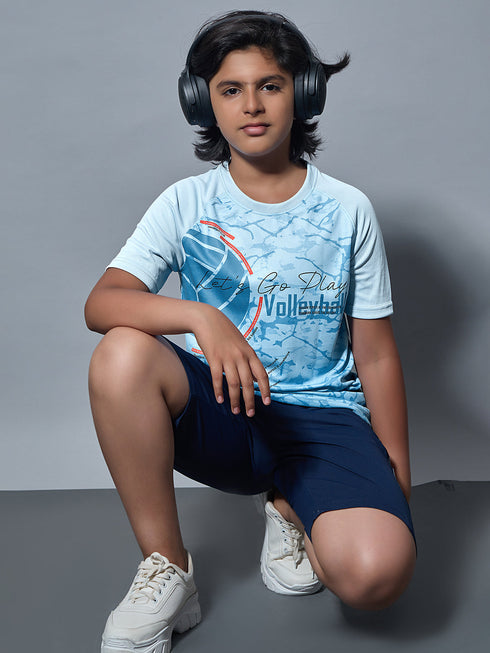 Boys Printed Slim Fit Crew Neck T-shirt with TECHNOLITE