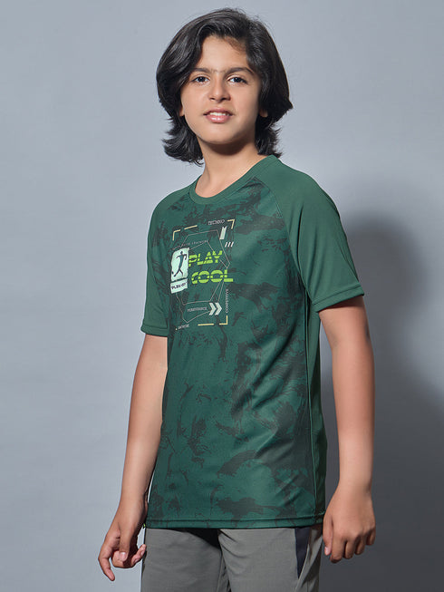 Boys Printed Slim Fit Crew Neck T-shirt with TECHNOLITE