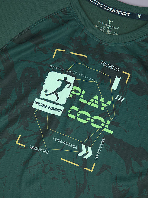 Boys Printed Slim Fit Crew Neck T-shirt with TECHNOLITE