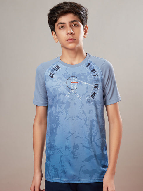 Boys Printed Slim Fit Crew Neck T-shirt with TECHNOLITE