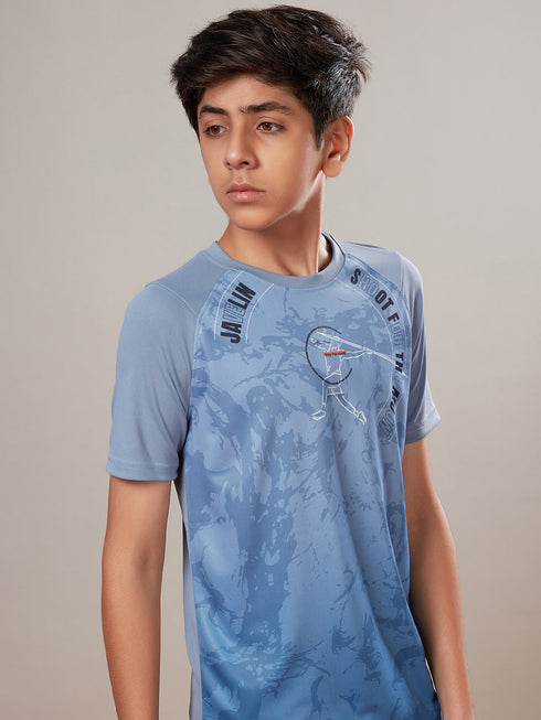 Boys Printed Slim Fit Crew Neck T-shirt with TECHNOLITE