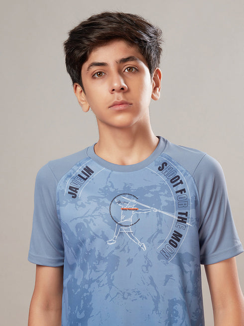 Boys Printed Slim Fit Crew Neck T-shirt with TECHNOLITE
