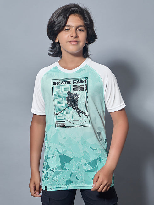 Boys Printed Slim Fit Crew Neck T-shirt with TECHNOLITE
