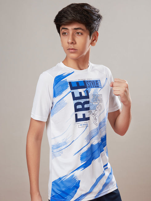 Boys Printed Slim Fit Crew Neck T-shirt with TECHNOLITE