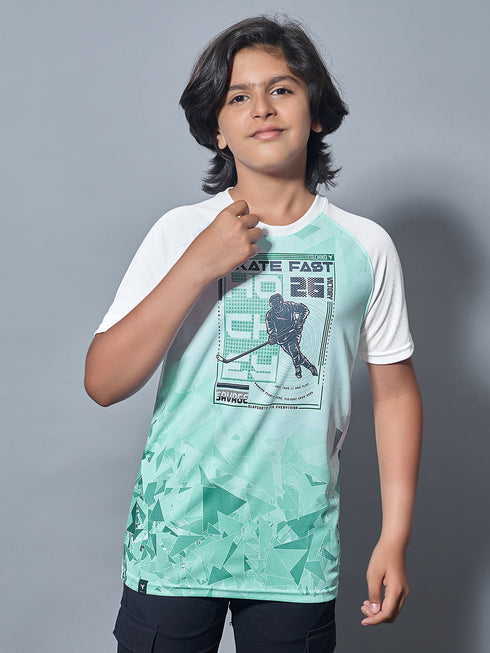 Boys Printed Slim Fit Crew Neck T-shirt with TECHNOLITE