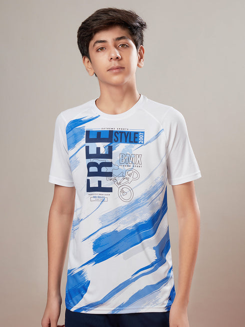 Boys Printed Slim Fit Crew Neck T-shirt with TECHNOLITE