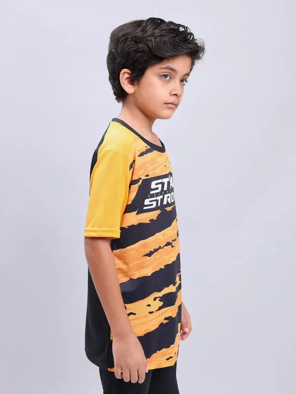 Boys Printed Slim Fit Crew Neck T-shirt with TECHNOLITE