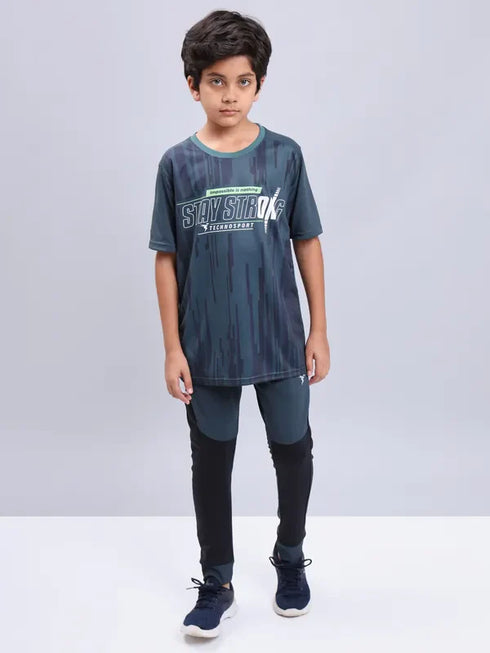 Boys Printed Slim Fit Crew Neck T-shirt with TECHNOLITE