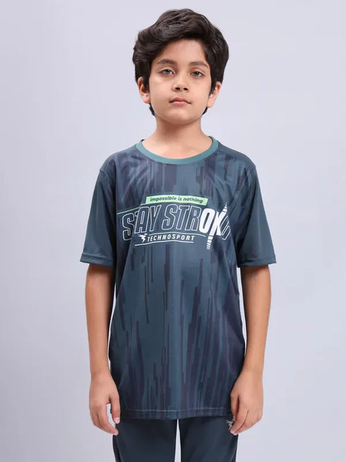 Boys Printed Slim Fit Crew Neck T-shirt with TECHNOLITE
