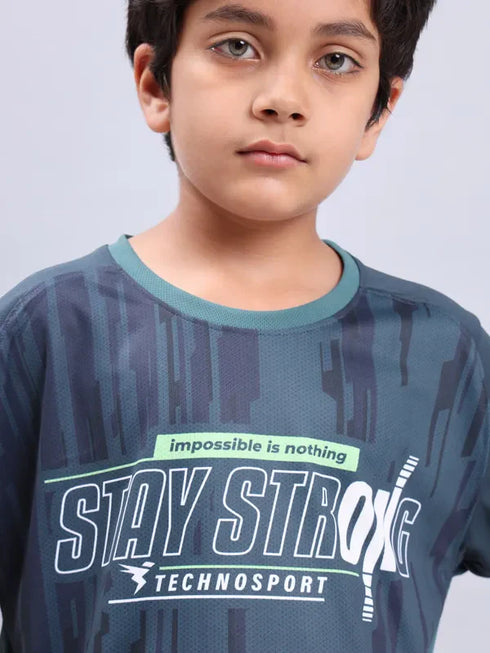 Boys Printed Slim Fit Crew Neck T-shirt with TECHNOLITE