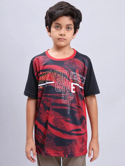Boys Printed Slim Fit Crew Neck T-shirt with TECHNOLITE