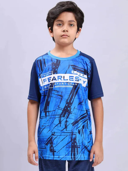 Boys Printed Slim Fit Crew Neck T-shirt with TECHNOLITE