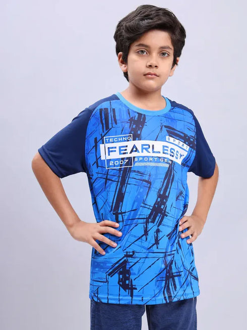 Boys Printed Slim Fit Crew Neck T-shirt with TECHNOLITE