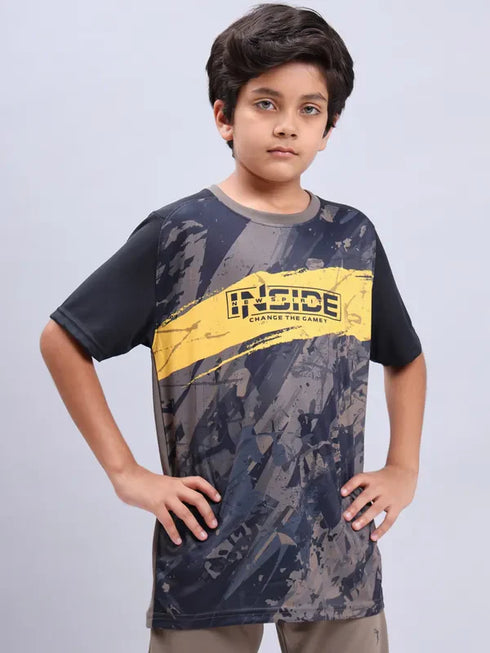Boys Printed Slim Fit Crew Neck T-shirt with TECHNOLITE
