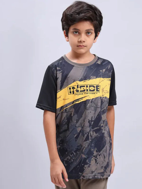 Boys Printed Slim Fit Crew Neck T-shirt with TECHNOLITE