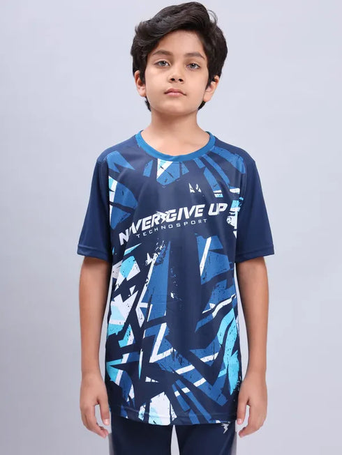 Boys Printed Slim Fit Crew Neck T-shirt with TECHNOLITE
