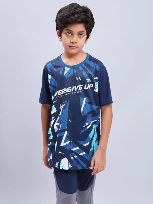 Boys Printed Slim Fit Crew Neck T-shirt with TECHNOLITE