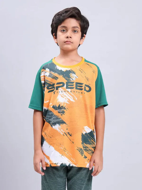 Boys Printed Slim Fit Crew Neck T-shirt with TECHNOLITE