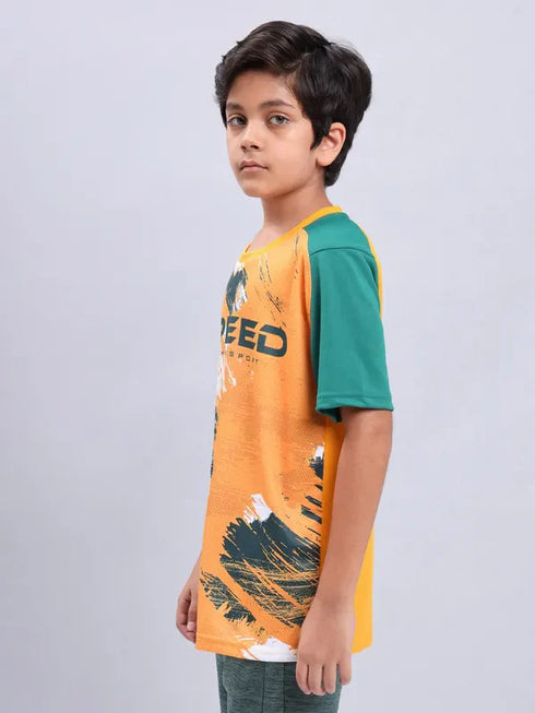 Boys Printed Slim Fit Crew Neck T-shirt with TECHNOLITE